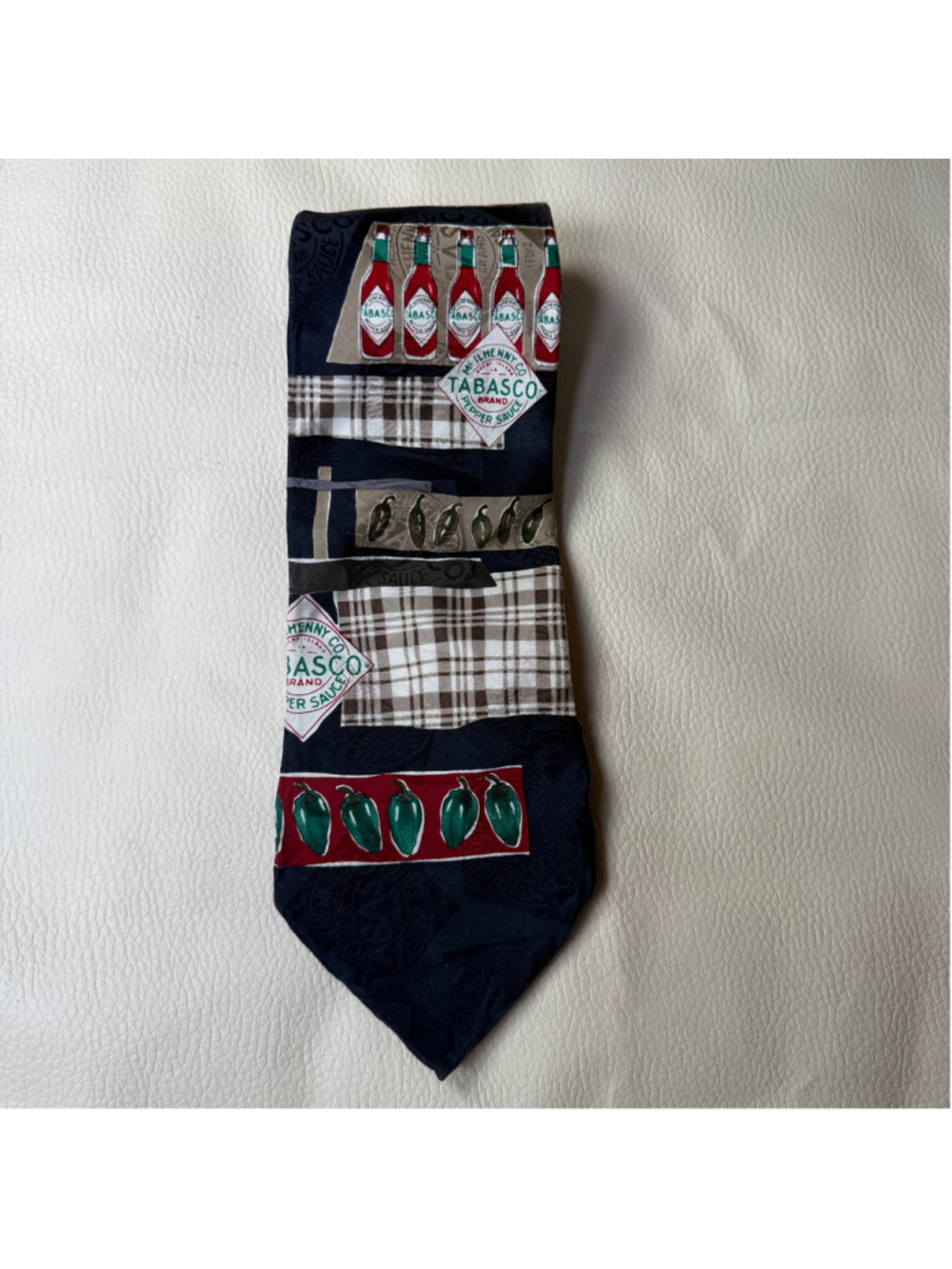 Tabasco 100% Silk Tie Hot Sauce Pepper Bottle Novelty Mens Necktie